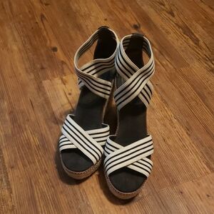 Tory Burch Black and White Wedge Shoes